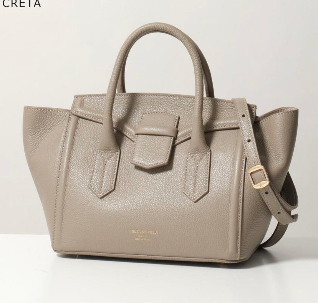 極美品 クリスチャンヴィラ 2way トートバッグ グレージュ 本革 イタリア