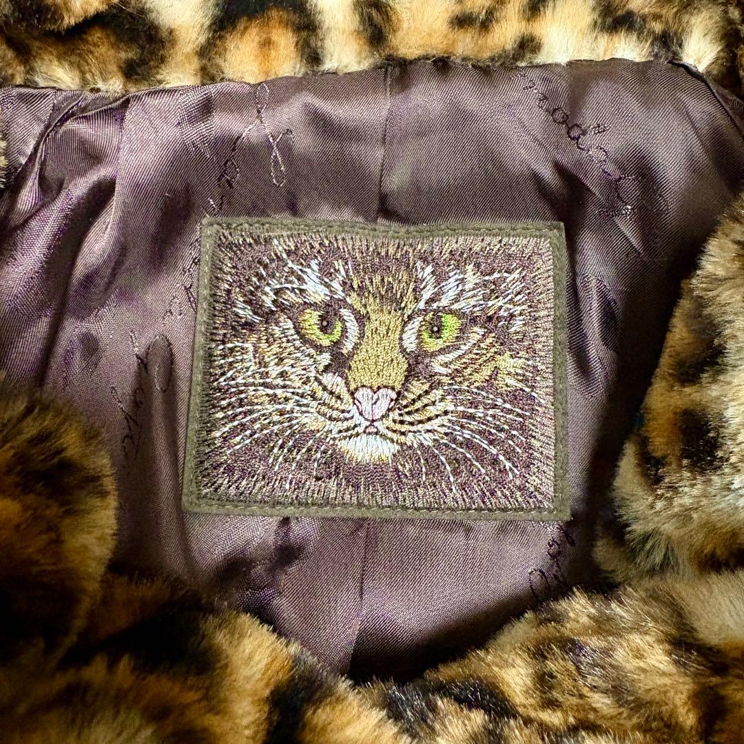 【一点物　未使用】伊太利屋 フェイクファージャケット　ヒョウ柄　刺繍ロゴ付き