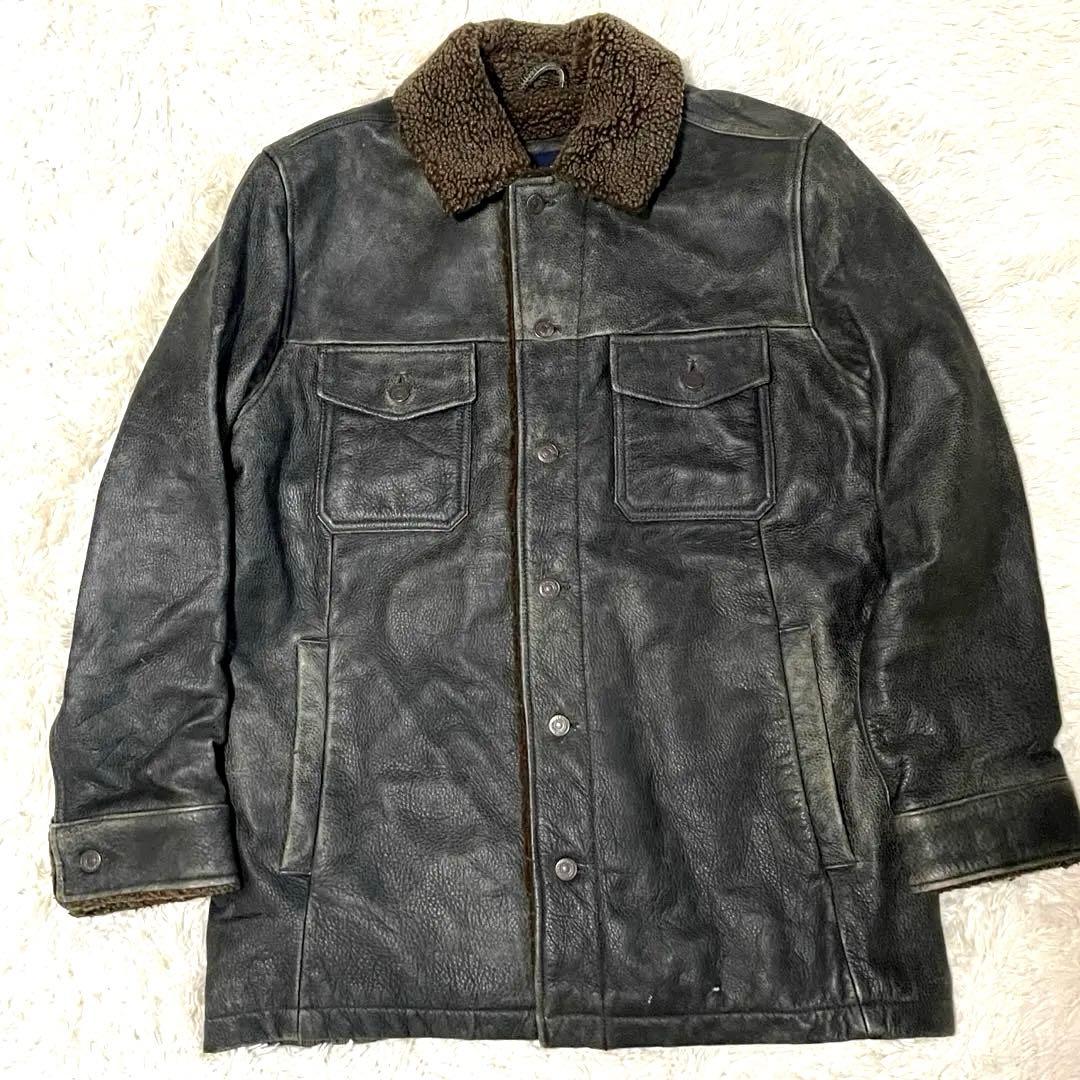 希少 old gap 襟ボア レザー ジャケット Ｌ相当　カーコート フェード