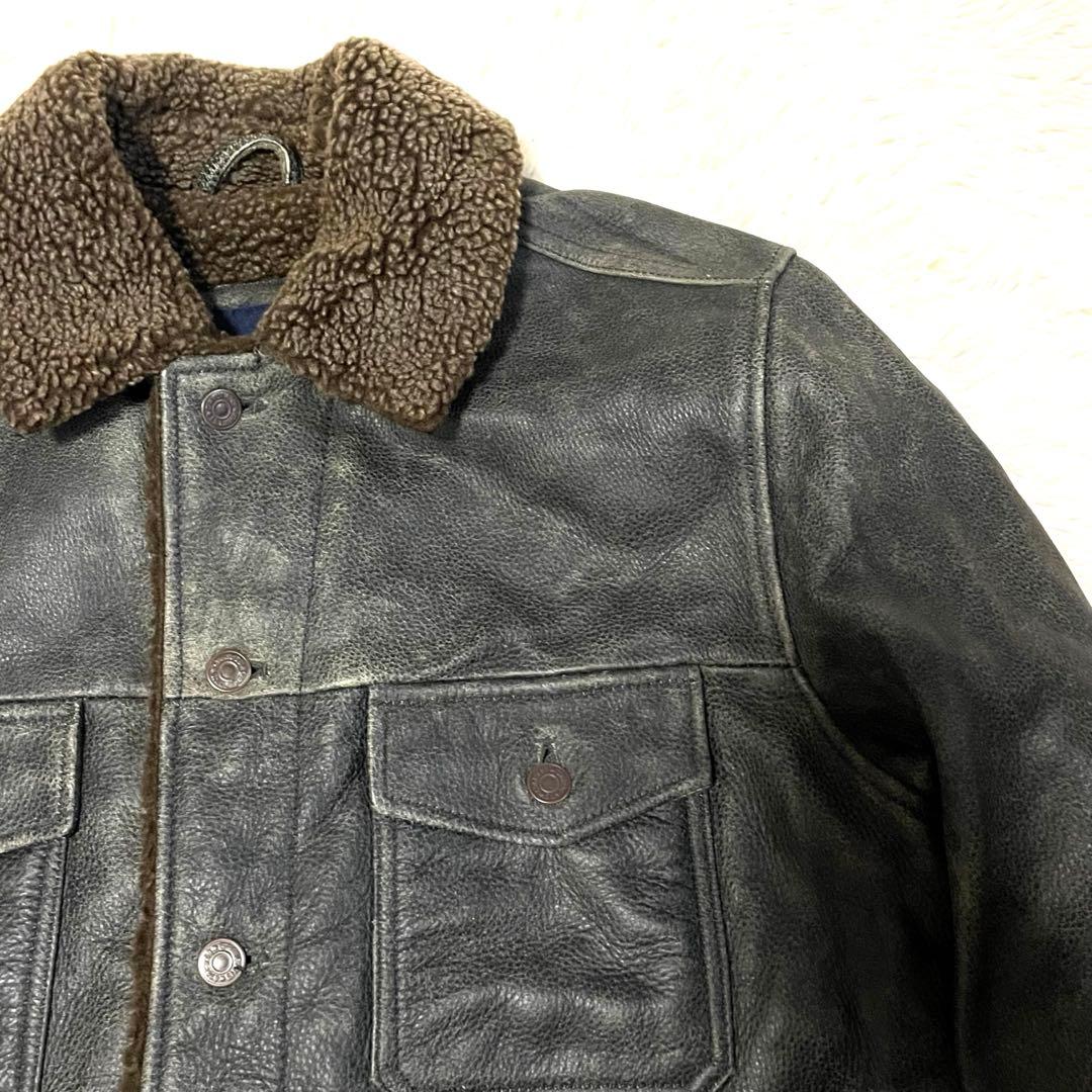 希少 old gap 襟ボア レザー ジャケット Ｌ相当　カーコート フェード