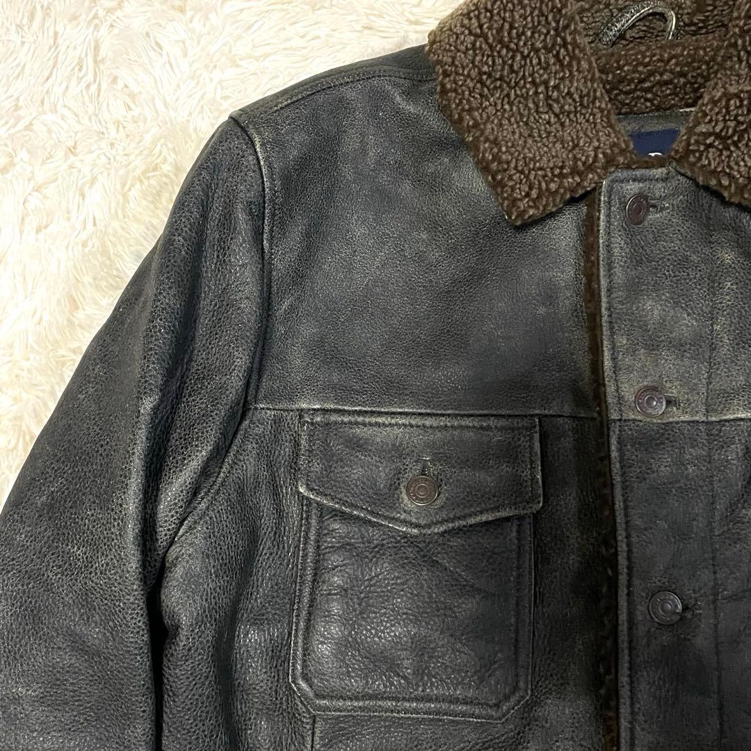 希少 old gap 襟ボア レザー ジャケット Ｌ相当　カーコート フェード