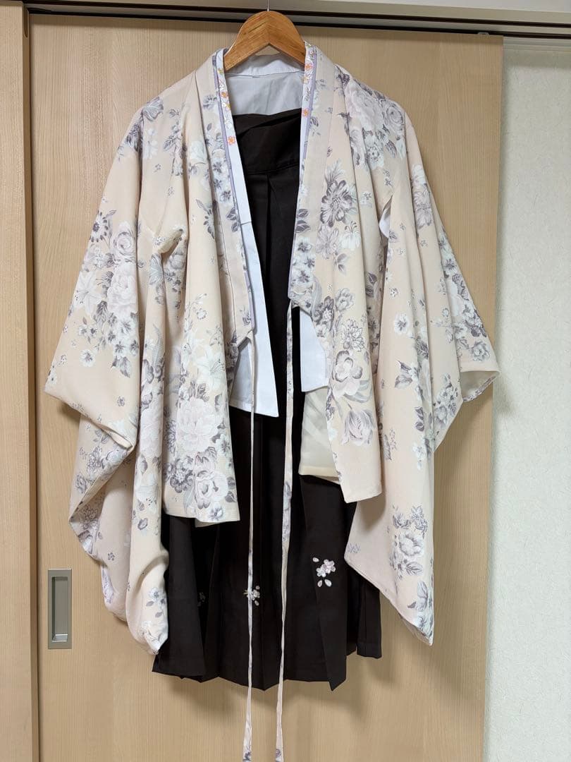 袴卒業式150cm女の子　ローズベージュ×濃茶小学生　肌襦袢付き