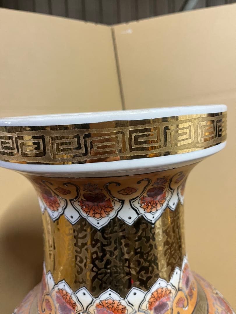 鶴と花の陶器花瓶 アンティーク　花生　中国