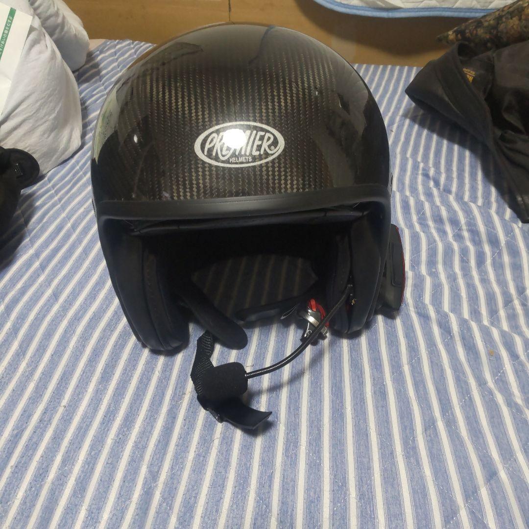 美品PRIMERカーボン製 ジェットヘルメット ブラック インカムつき