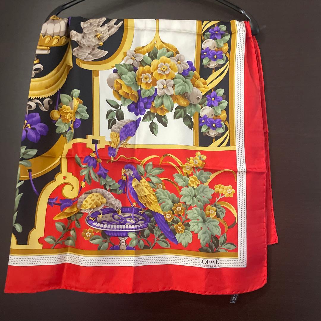 LOEWE シルクスカーフ 花と鳥のプリント