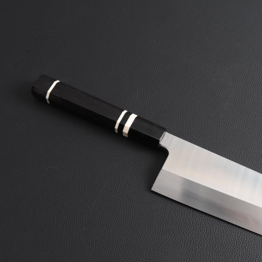10572 梵静刃物 究極の出刃包丁 尺 刺身包丁 黒檀黒水牛角白三本巻八角柄