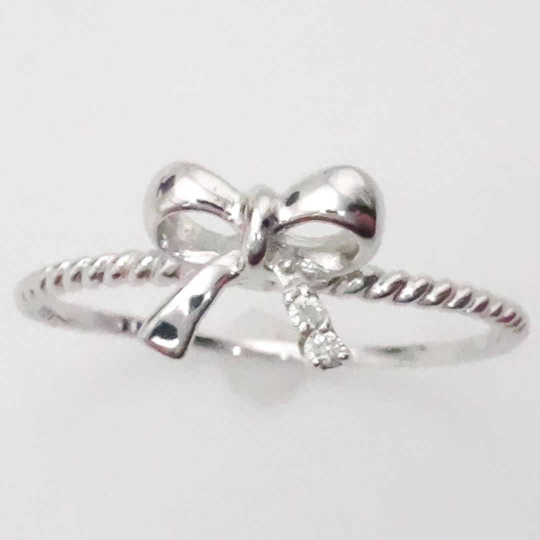 【美品】K10 ホワイトゴールド 天然ダイヤモンド リング＊11号 0.83g