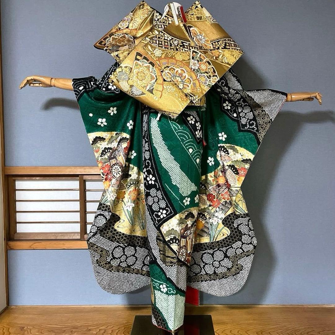 振袖フルセット　染分け　手絞り　本金箔　手刺繍　　　成人式振袖　振袖　裄丈67
