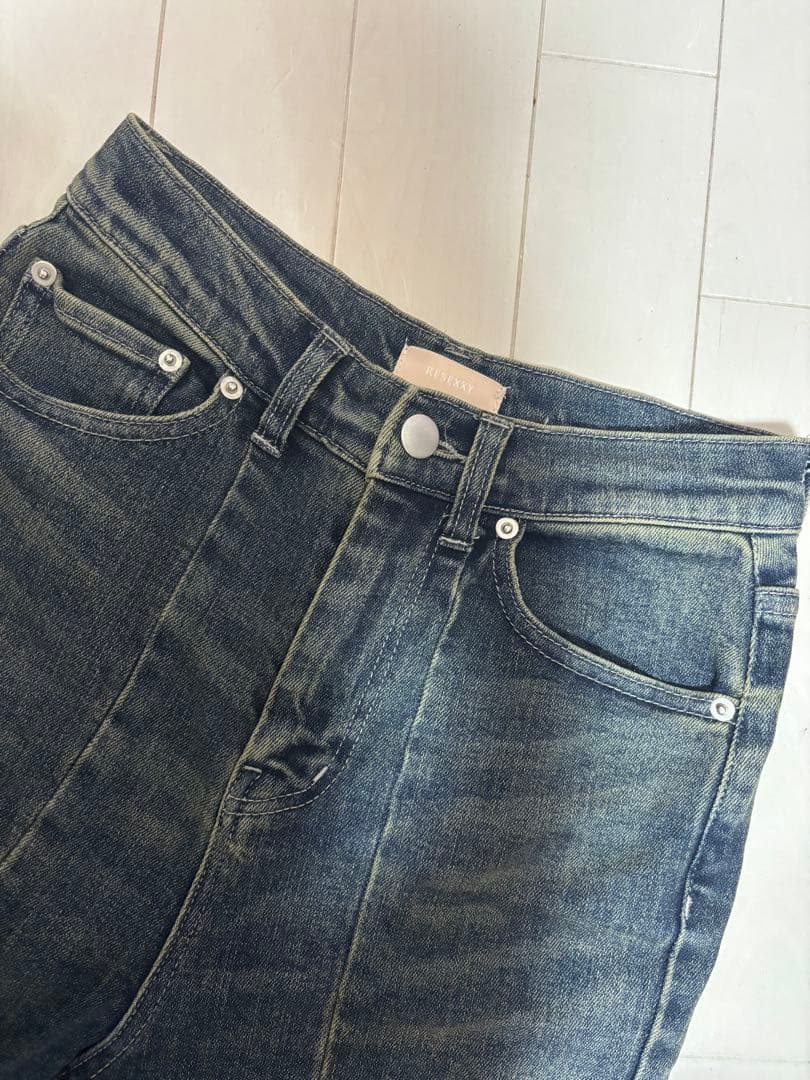 RESEXXY カットアウトリボンデニムパンツ ブルー XS