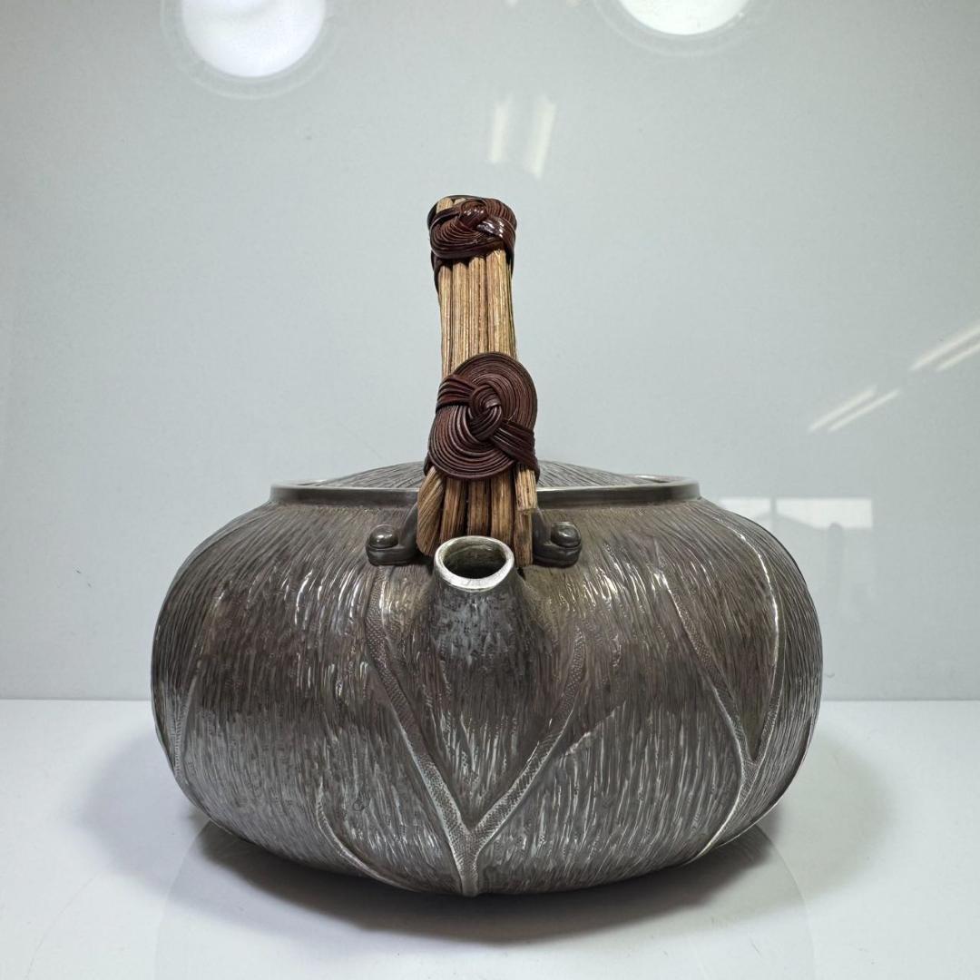 純銀製 薬缶 貴石摘 藤手 銀瓶 美術品 煎茶 純銀保証