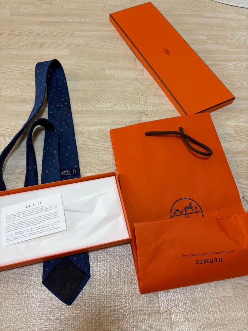 HERMES ネクタイ ブルー ショッパー付き