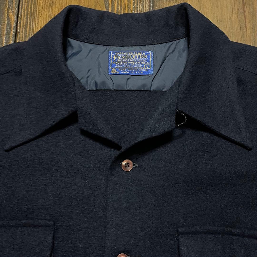 60s PENDLETON Board Shirtダークネイビー無地　美品　希少
