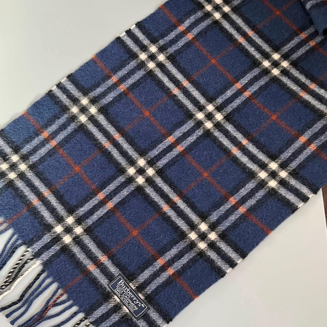 希少✨ Burberrys バーバリーズ カシミヤ マフラー ノバチェック 青