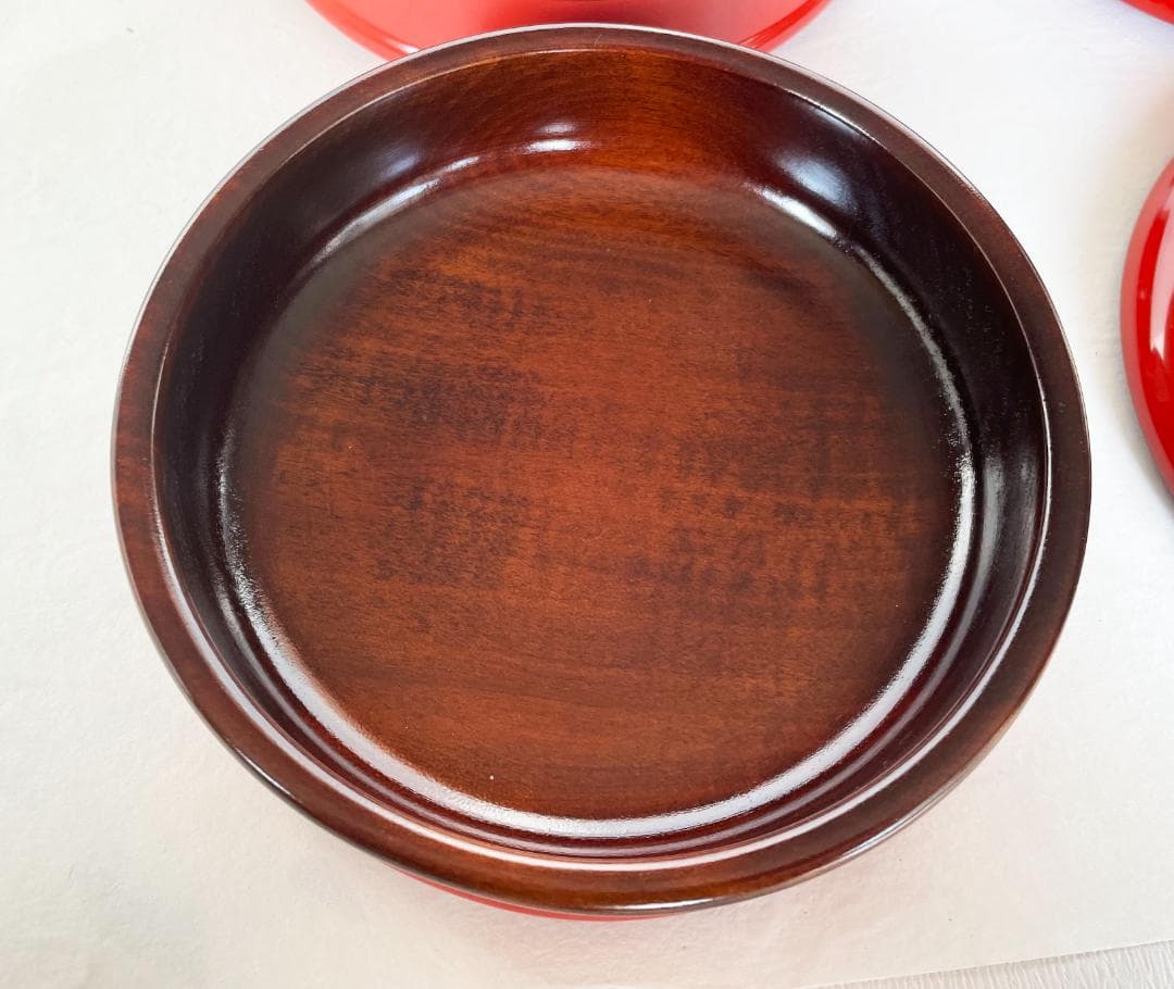 木製 重箱 漆塗 春秋蒔絵つづみ型 丸三段重 緑 15cm 朱内摺漆 香川漆器