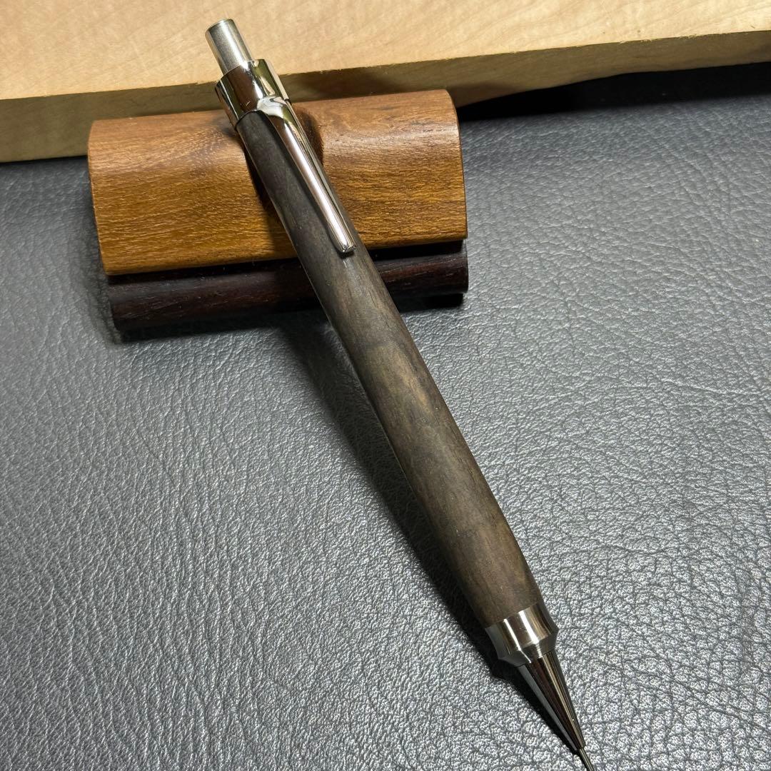 ⭕️お値下げ　　118黒柿　木製シャーペン　強低重心ダブルR ステンレス　無塗装