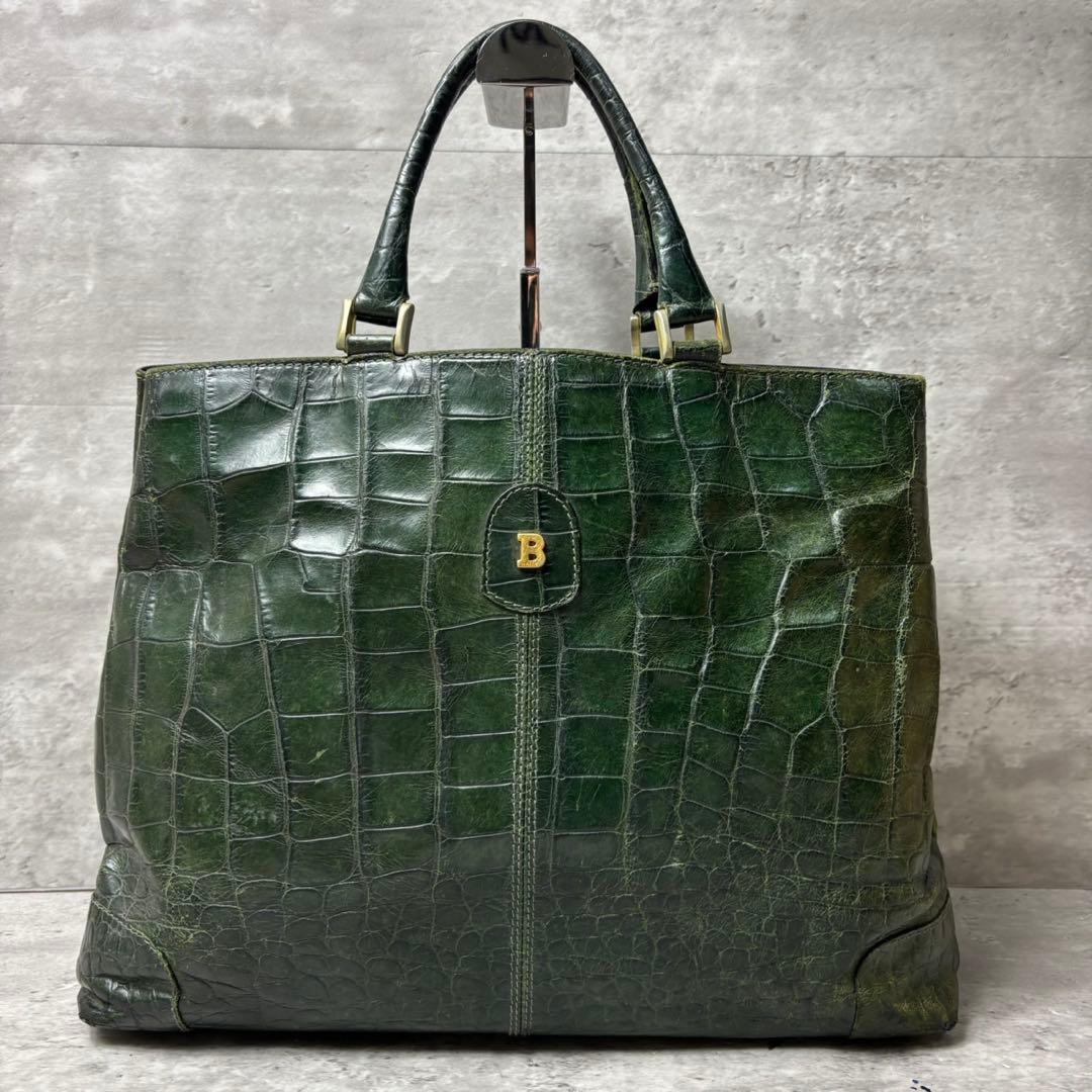 希少 BALLY トートバッグ クロコ型押し 肩掛け可能 メンズ グリーン