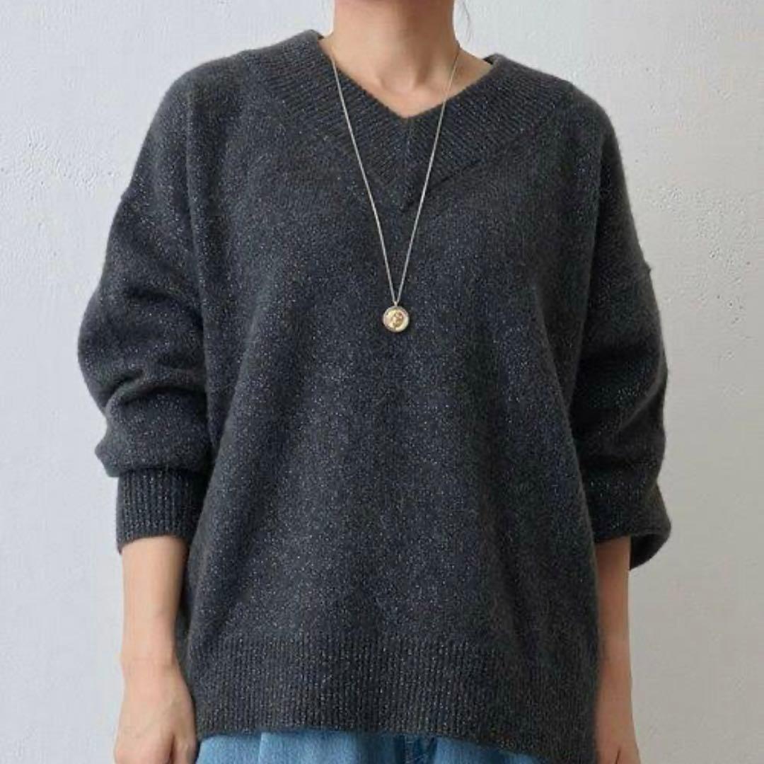 24AW 美品 BEARDSLEY♡アルパカ ウール ラメ Vネック ニット F