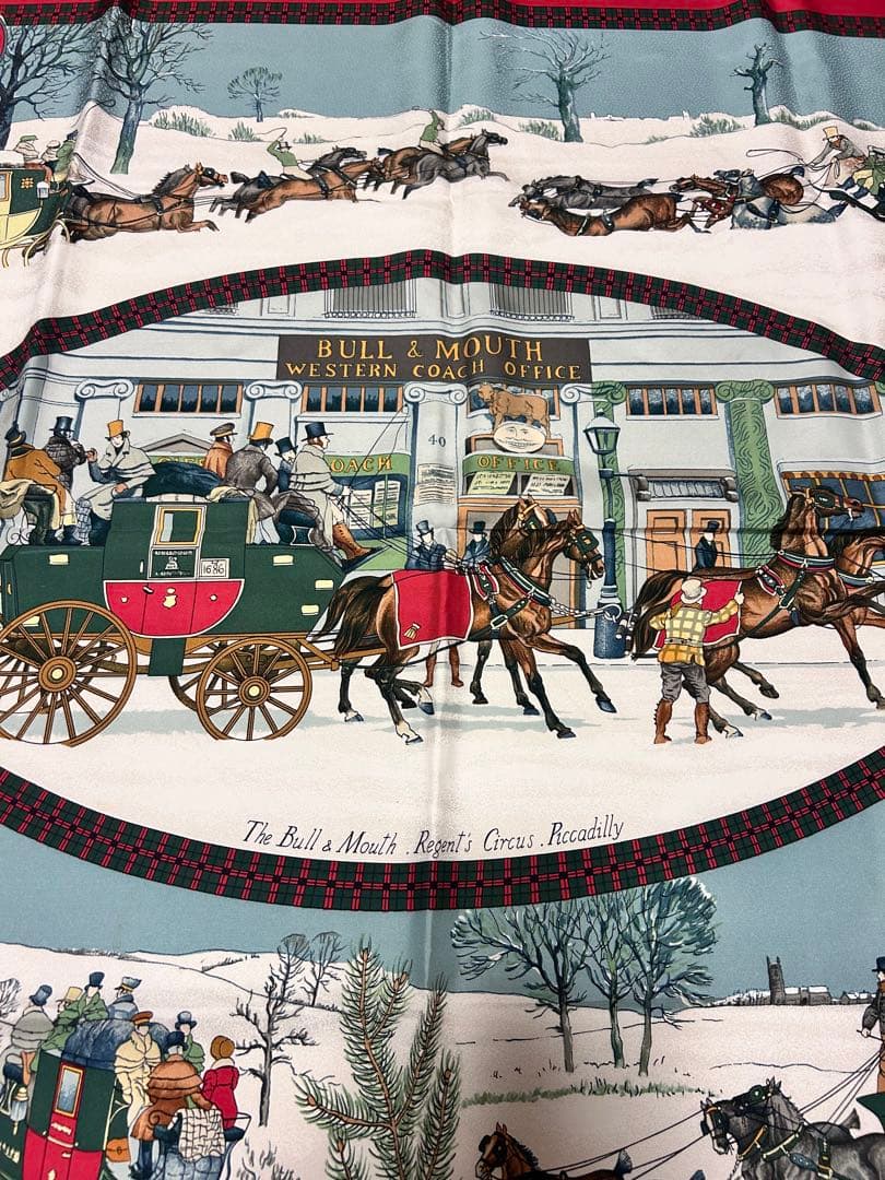 HERMES エルメス カレ90 冬の郵便馬車　冬の風景 シルクスカーフ