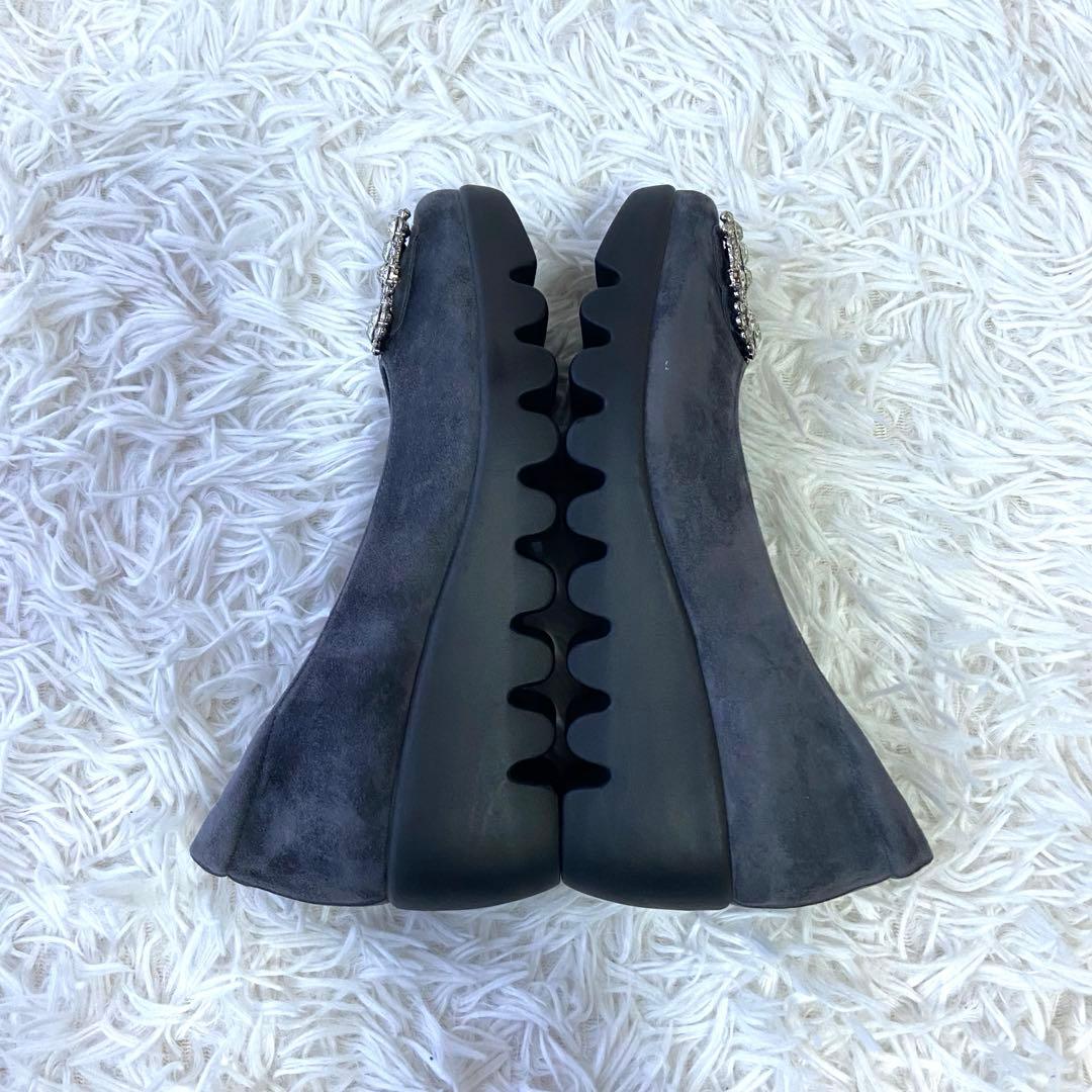 極美品✨ヒルズアヴェニュー パンプス ウエーブソール ビジュー グレー 22.5