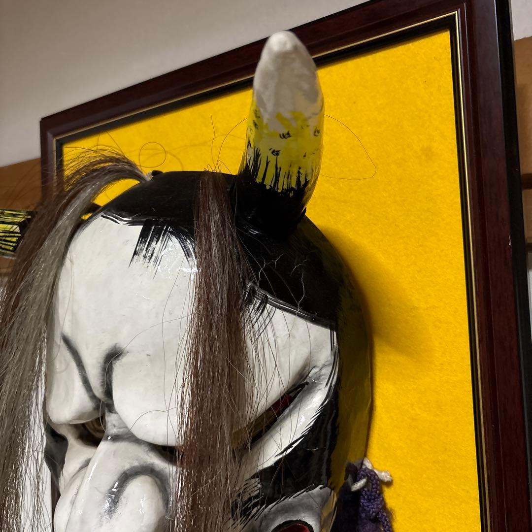 石見神楽面　般若　大　鬼　男　お面　能面　壁掛け　般若　角　置物　レトロ　工芸品