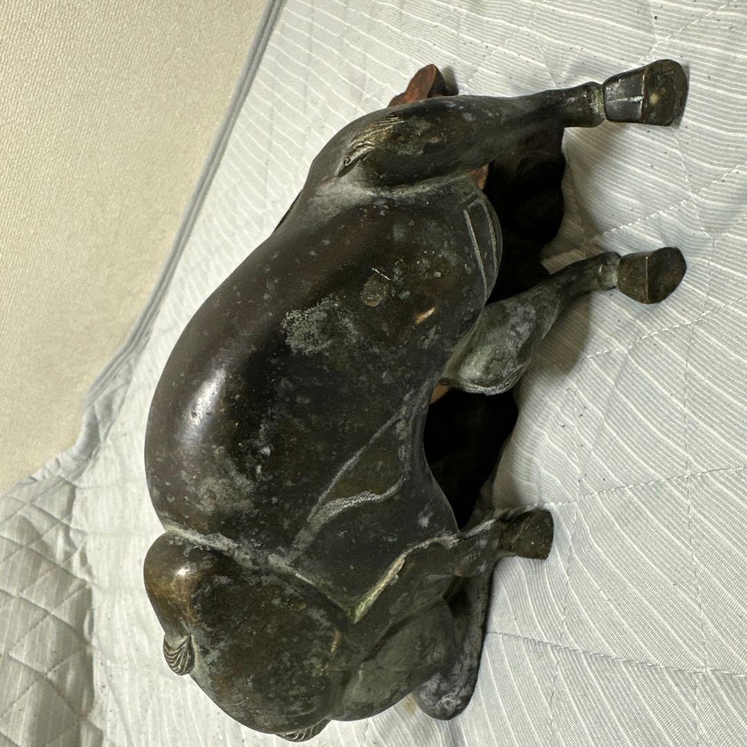 時代物　中国 日本 銅器置物　独角獣　香炉　花梨木台