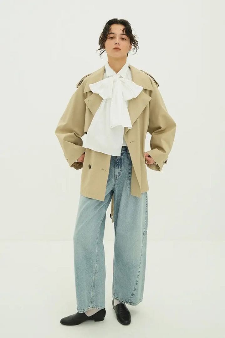 【CLANE】オーバー ショートトレンチコート - (BEIGE)