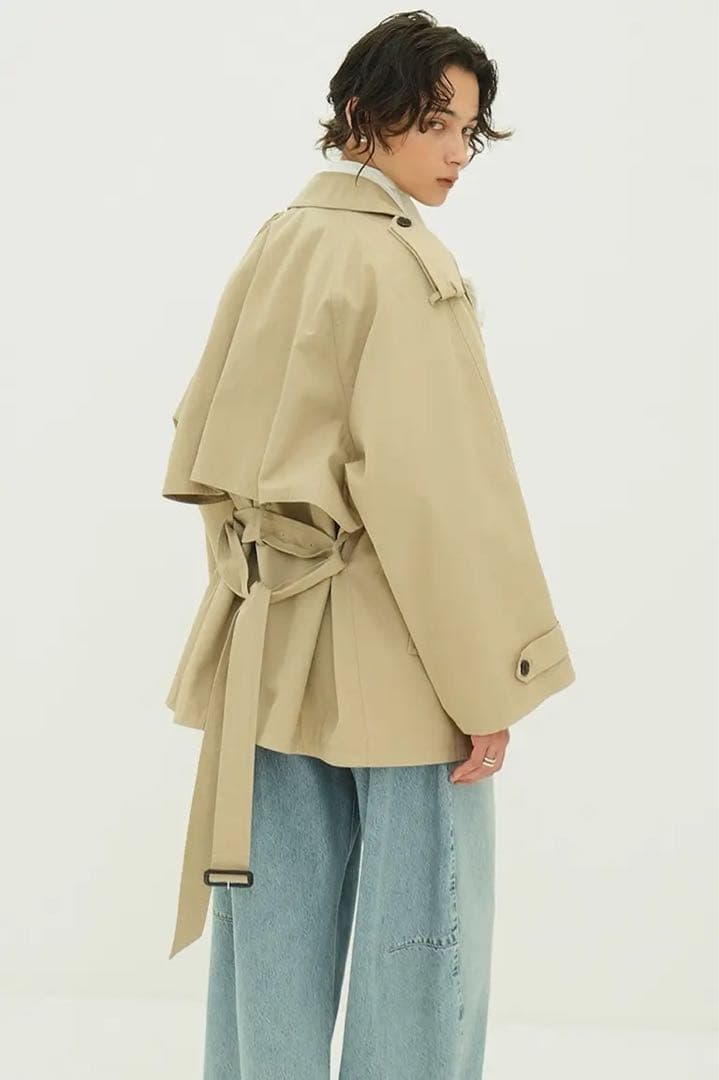 【CLANE】オーバー ショートトレンチコート - (BEIGE)