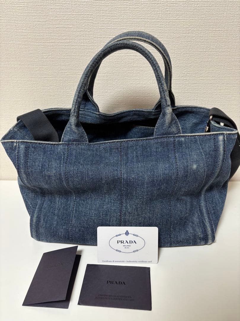 ギャランティ付‼️PRADAプラダ カナパ トートバッグ B2439○ デニム生地