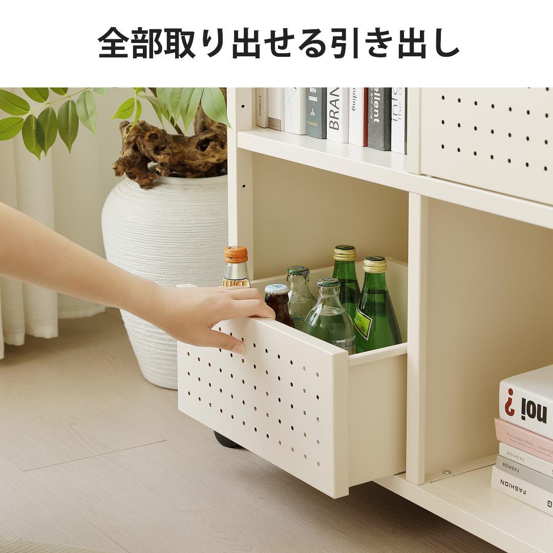 超人気！可動棚付き メタル コンパクト 高め イドボード金属製 White