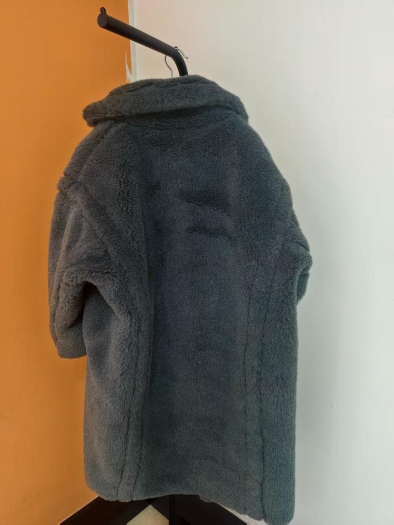 Max Mara テディベア グレー ロングコート ファー付き