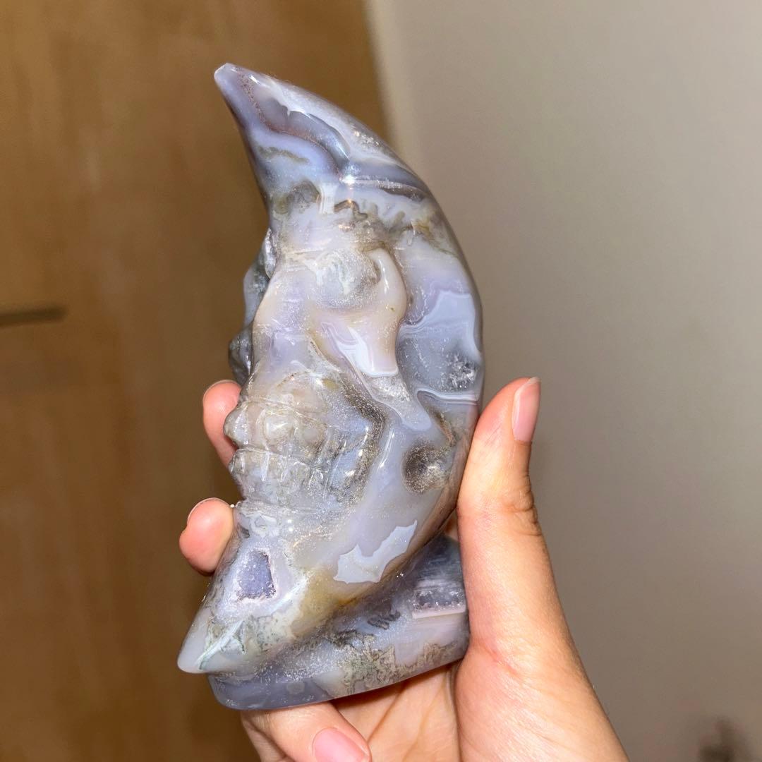 パープルモスアゲート 月 スカル 天然石 456g