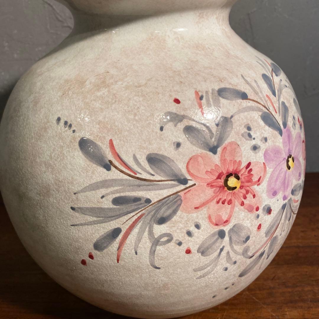 イタリア デルータ焼 フラワーベース ハンドペイント 花柄 未使用 アート美術品
