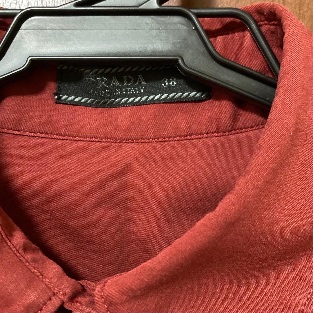 PRADA プラダ 半袖ストレッチシャツ レッド レディース
