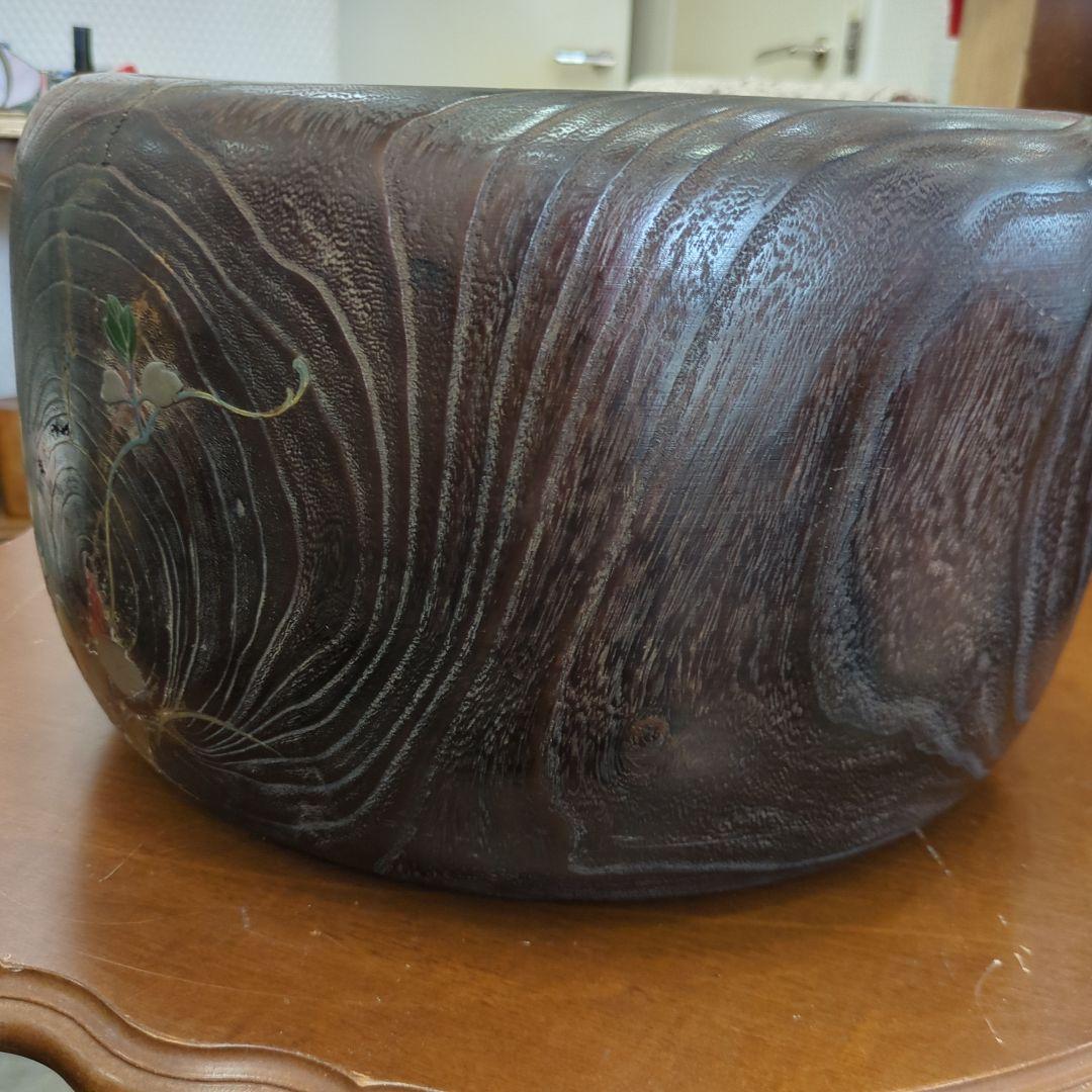 骨董　蒔絵　螺鈿　火鉢　桐　内側銅器　大型　花入　鉢カバー