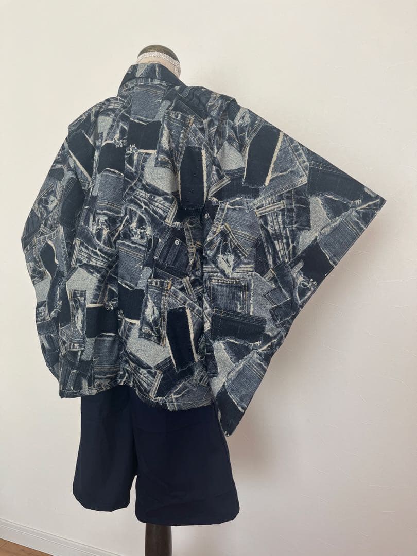 【新作・即納品】デニムネイビー　羽織袴セット　120cm