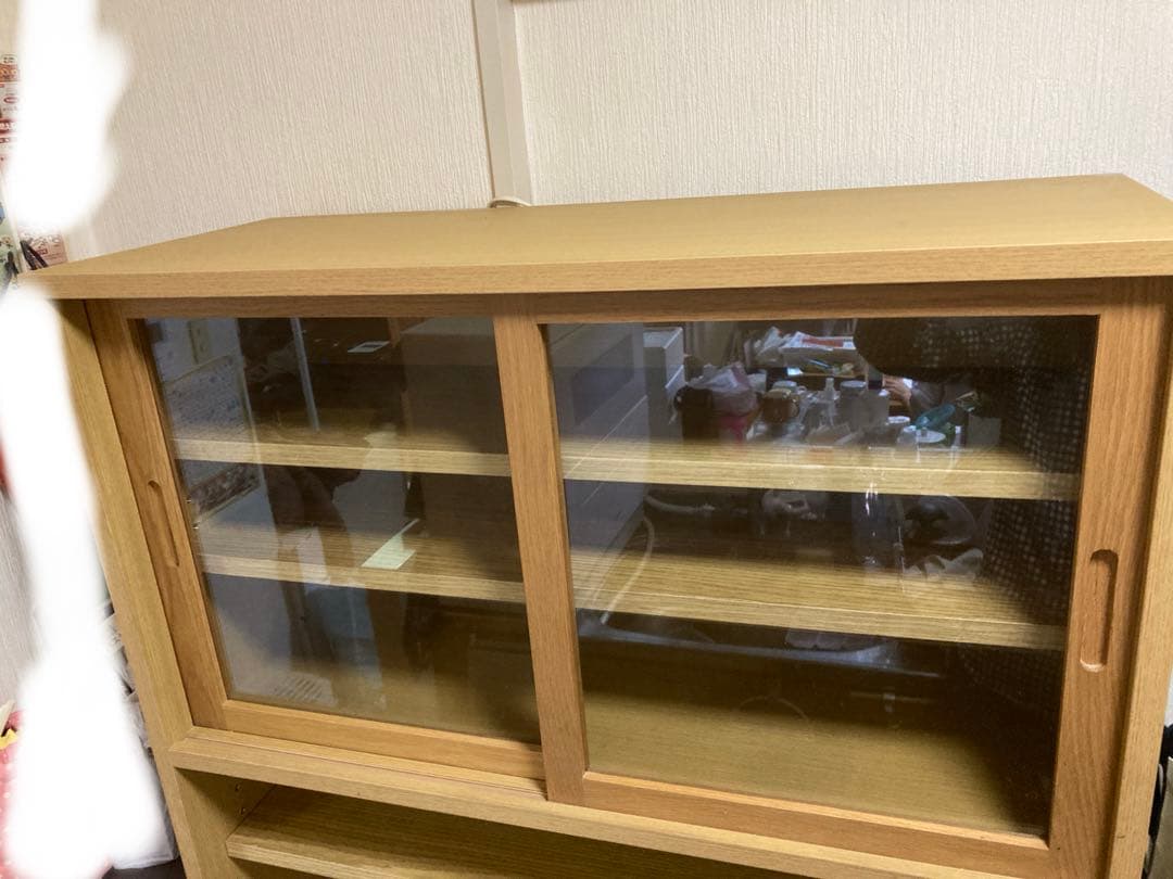 【ナチュラル】木製 食器棚 ガラス扉付き キッチン収納