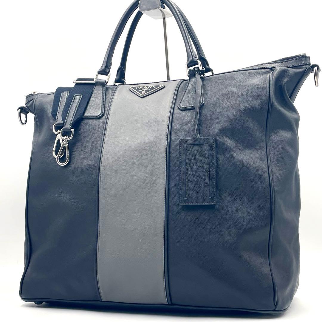 【美品】PRADAサフィアーノ ソフト ガレリア 三角ロゴ トートバッグ2way
