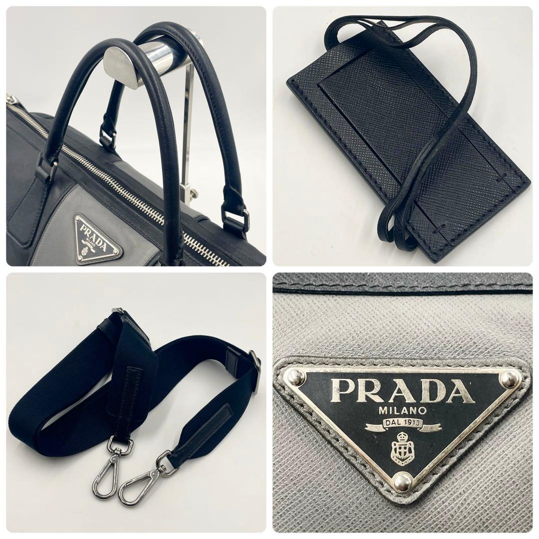 【美品】PRADAサフィアーノ ソフト ガレリア 三角ロゴ トートバッグ2way