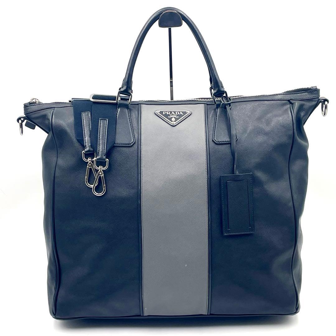 【美品】PRADAサフィアーノ ソフト ガレリア 三角ロゴ トートバッグ2way