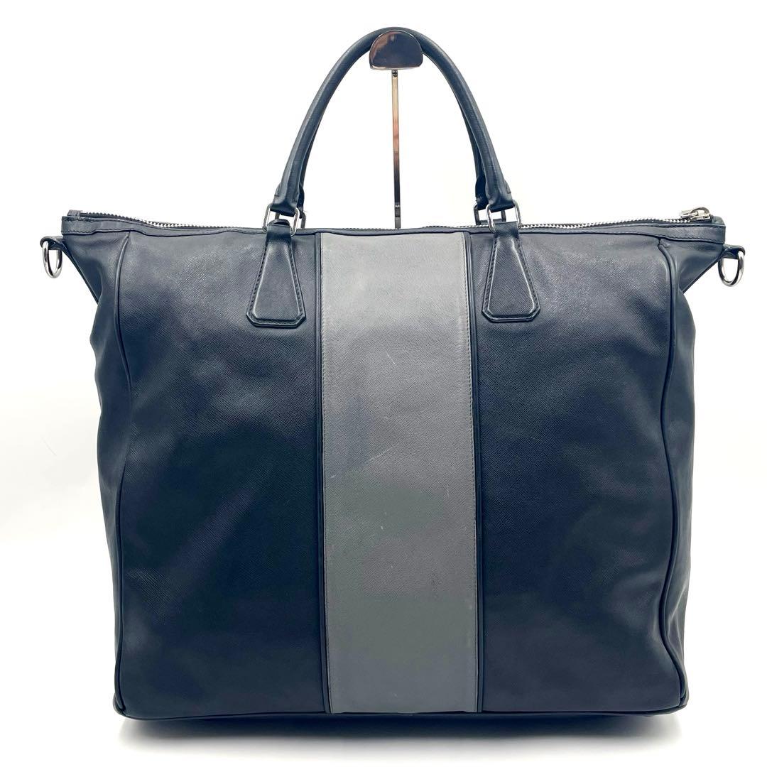 【美品】PRADAサフィアーノ ソフト ガレリア 三角ロゴ トートバッグ2way