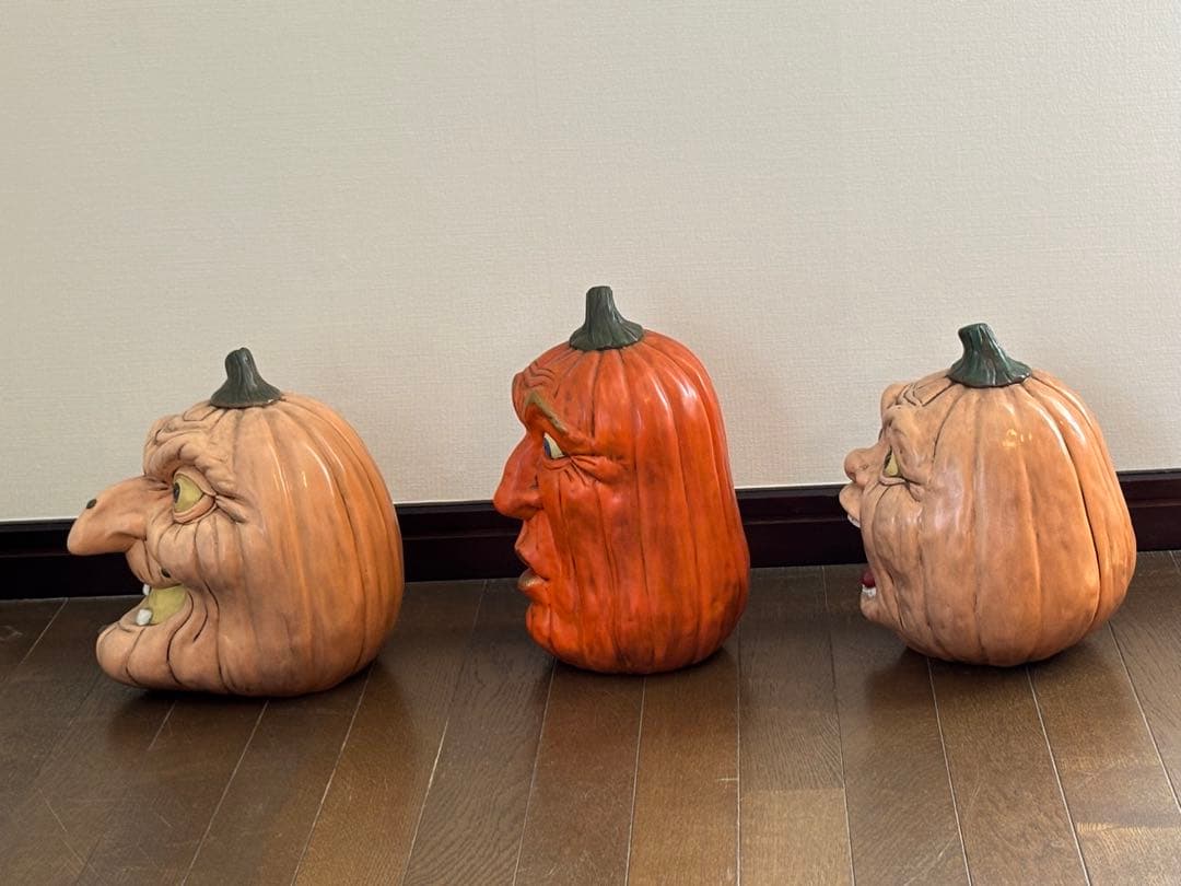 ハロウィン大きなかぼちゃ3体セット　陶器置物