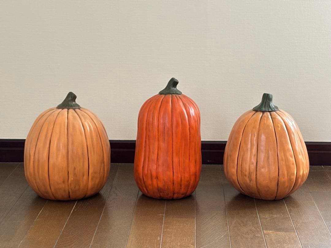 ハロウィン大きなかぼちゃ3体セット　陶器置物