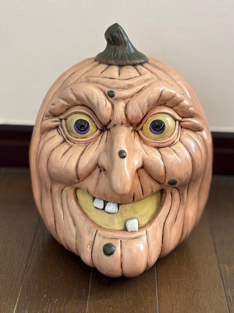 ハロウィン大きなかぼちゃ3体セット　陶器置物