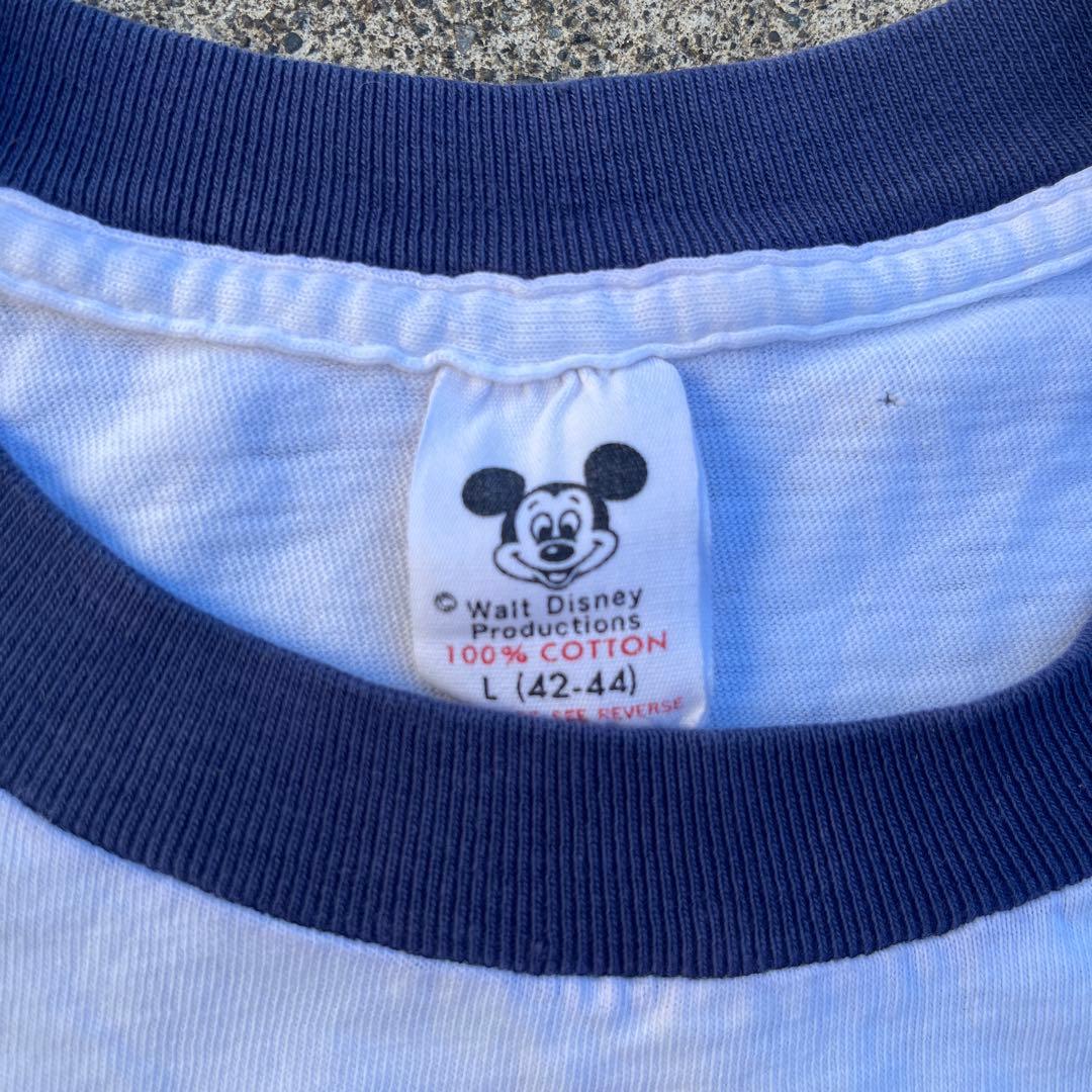 Disney 白足 ミッキーマウス L リンガーT USA製 青タグ