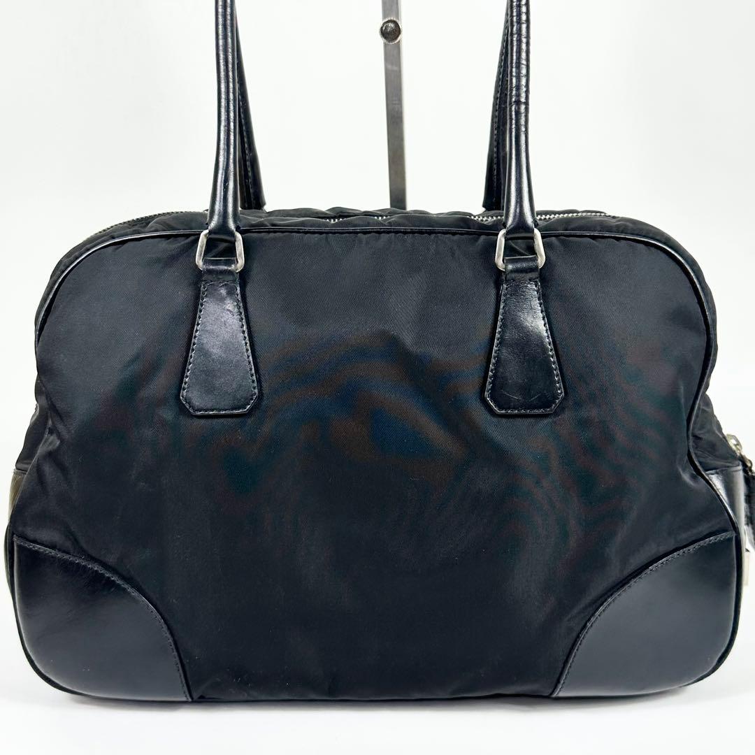 00AW PRADA レザーナイロンボストンバッグ 黒 3角ロゴ