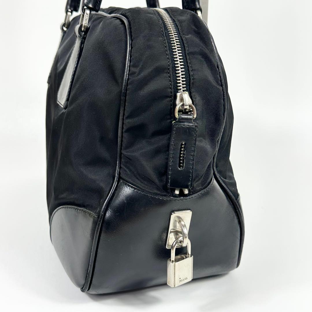 00AW PRADA レザーナイロンボストンバッグ 黒 3角ロゴ