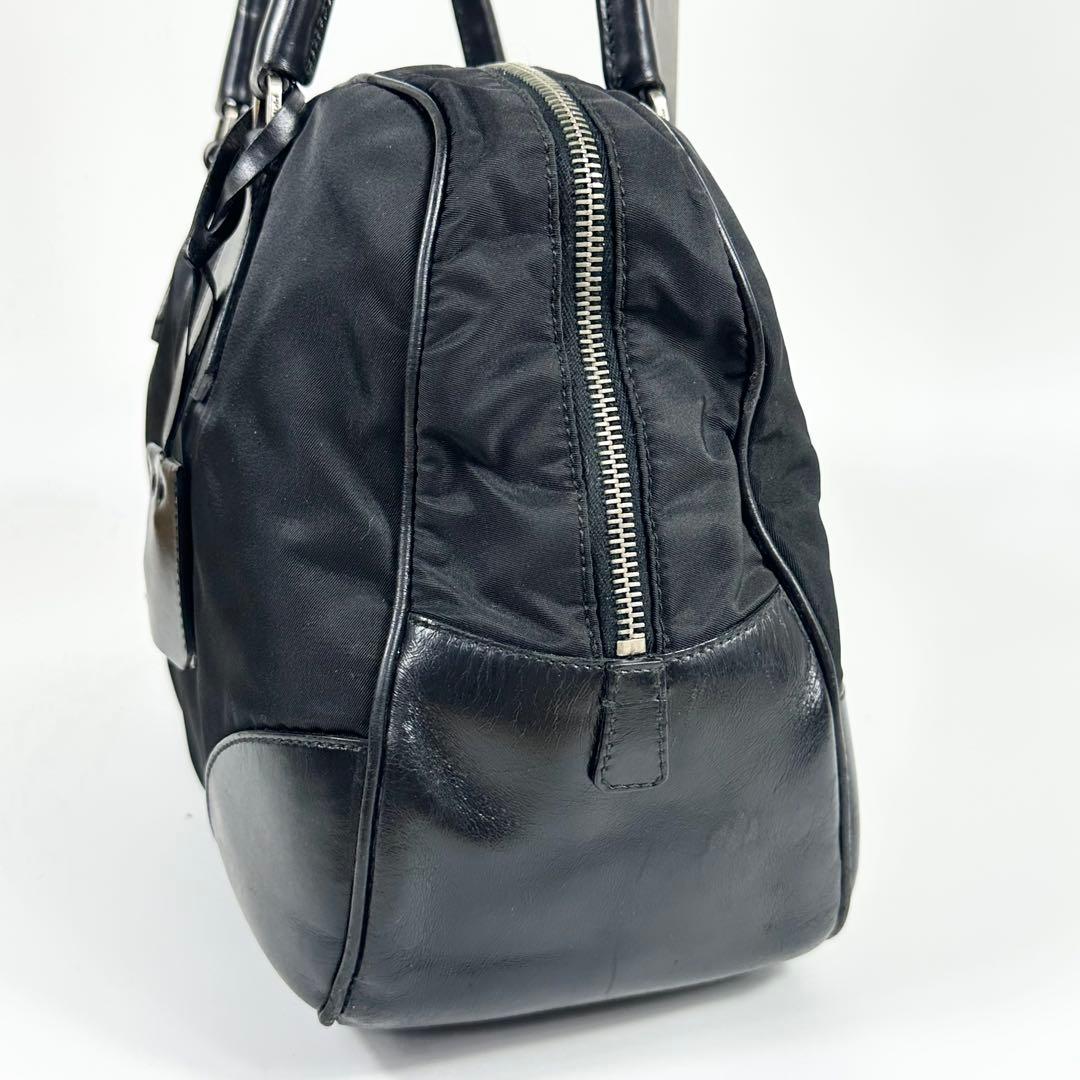 00AW PRADA レザーナイロンボストンバッグ 黒 3角ロゴ