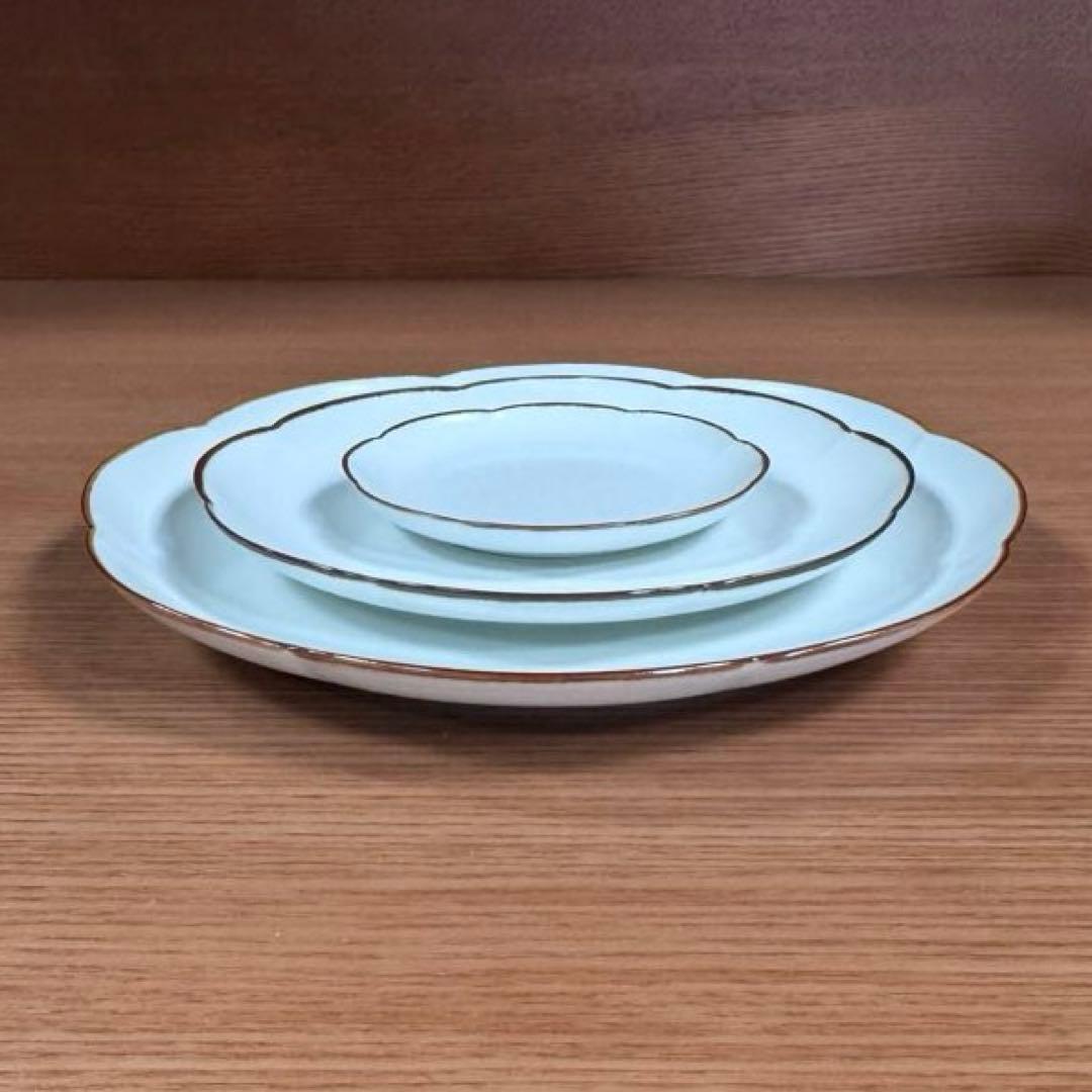 有田焼 李荘窯 渕錆白磁艶消し 輪花皿 3サイズセット☆