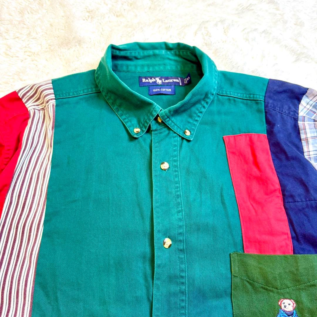 【希少】Ralph Lauren ポロベア刺繍 マルチカラー パッチワーク XL