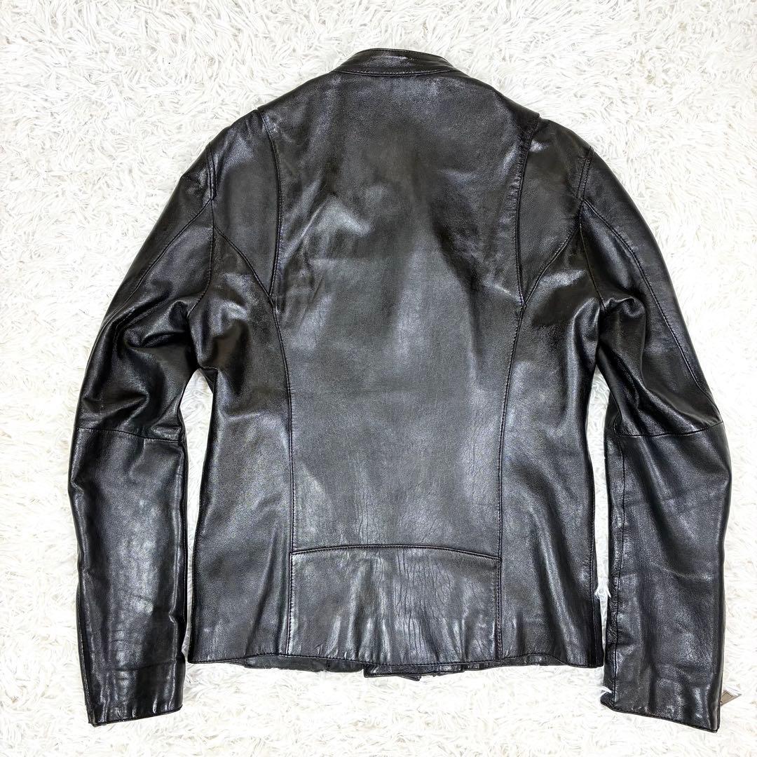 【良品】 ナノユニバース シングルライダース ジャケット ブラック レザー 44
